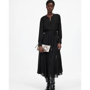 NWT Madewell Tie-Waist Midi Dress in Clip Dot In Black Size XS